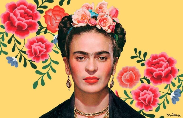 autoritratto colorato di frida kahlo con fiori