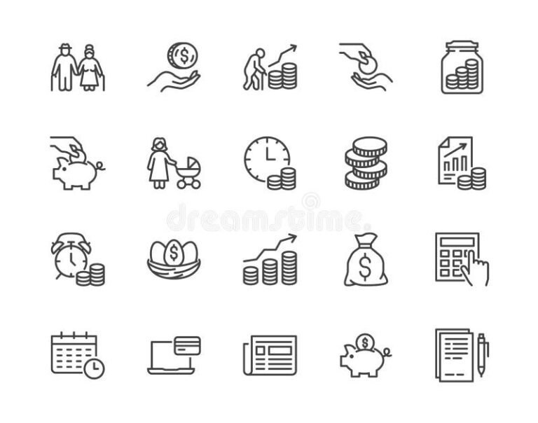 bilanci pensionistici con simboli di denaro