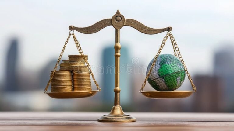 bilancia con monete e simboli economici