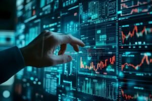 broker finanziario che analizza grafici di borsa