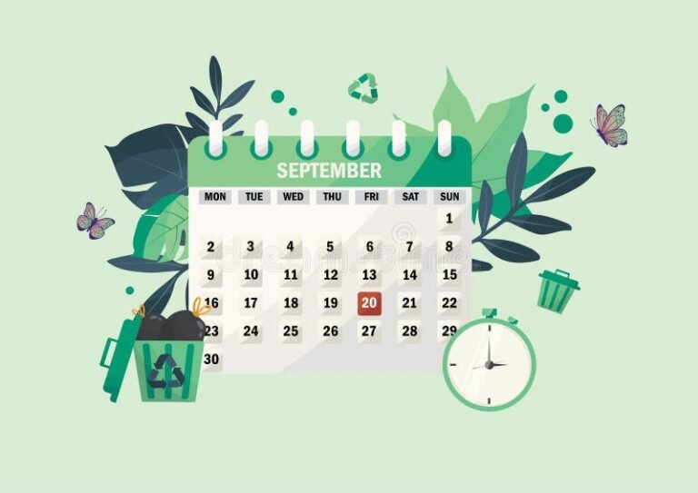 calendario con orologio e foglie verdi