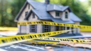 casa con segno di attenzione o avvertimento