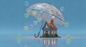 casa protetta da un ombrello trasparente