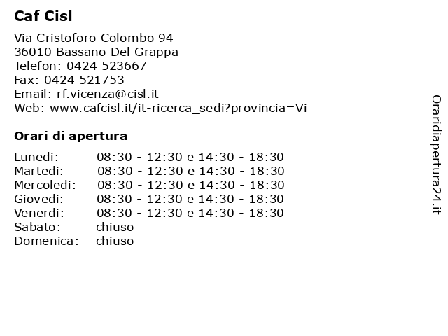 dove si trova lufficio caf cisl a bassano del grappa