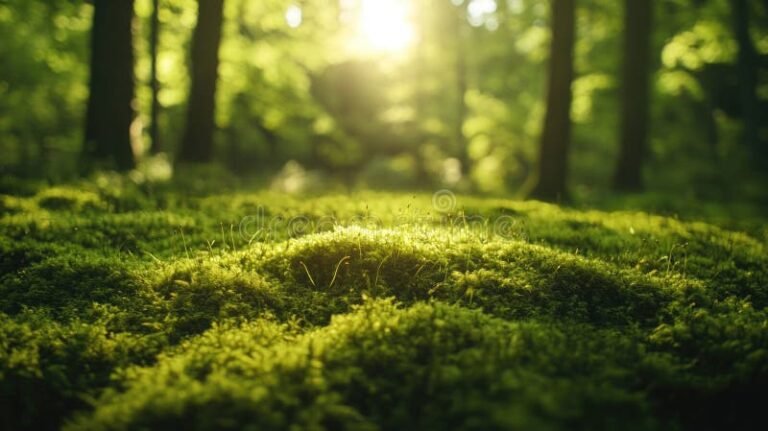 foresta verde rigogliosa con sole splendente