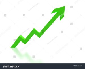 grafico azionario con frecce di crescita verdi