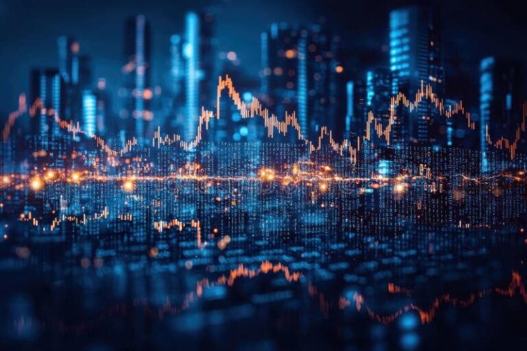 grafico di borsa con skyline milano sullo sfondo