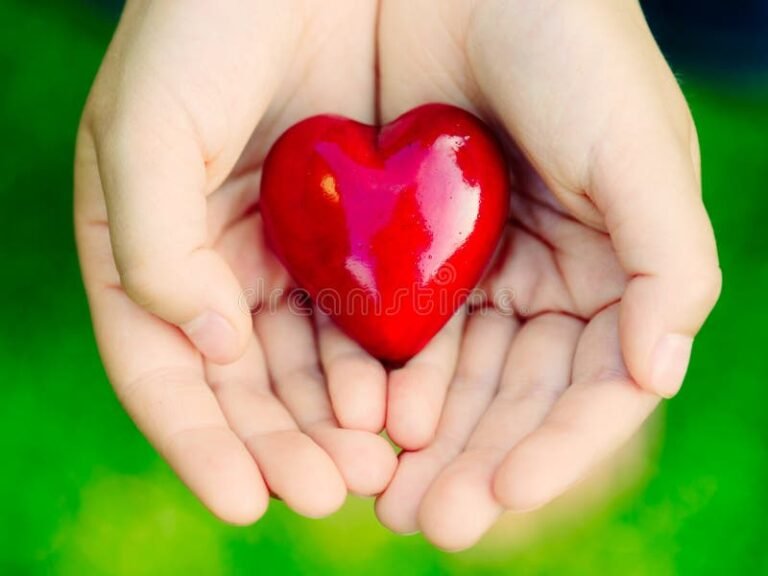 mani che donano simbolo di cuore rosso
