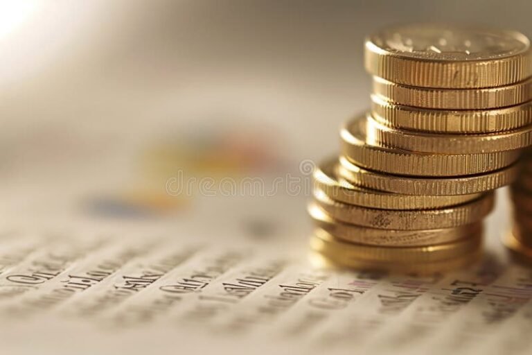 moneta accanto a documenti finanziari impilati