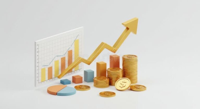 monete accanto a grafici finanziari crescenti
