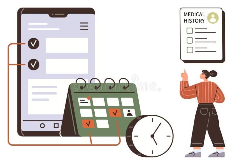 orologio e calendario accanto a cartella medica