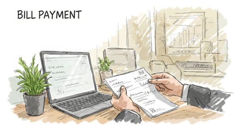 persona che compila modulo con bollette sul tavolo