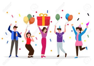 persone felici che festeggiano con regali colorati