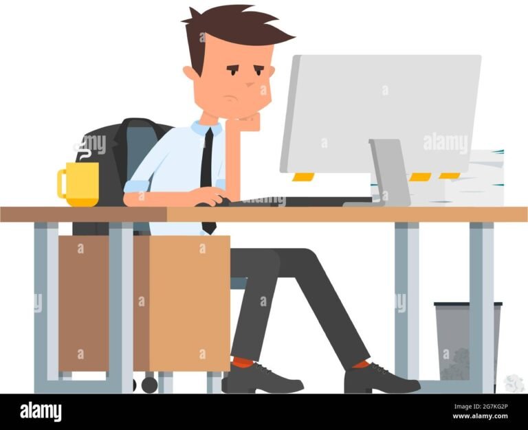 ufficio con dipendente isolato e triste