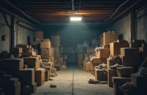 ufficio vuoto con scatole archivio scolpite