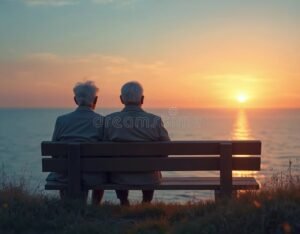 uomo anziano felice che guarda lorizzonte